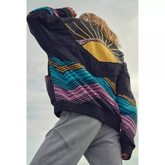 Free People Walk The Line Pullover Jacket Women L Black 90S Y2K Retro Athleisure - Picture 9 of 13